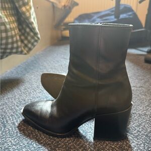 Aeyde Black Leather Block Heel Ankle Boots Size 37